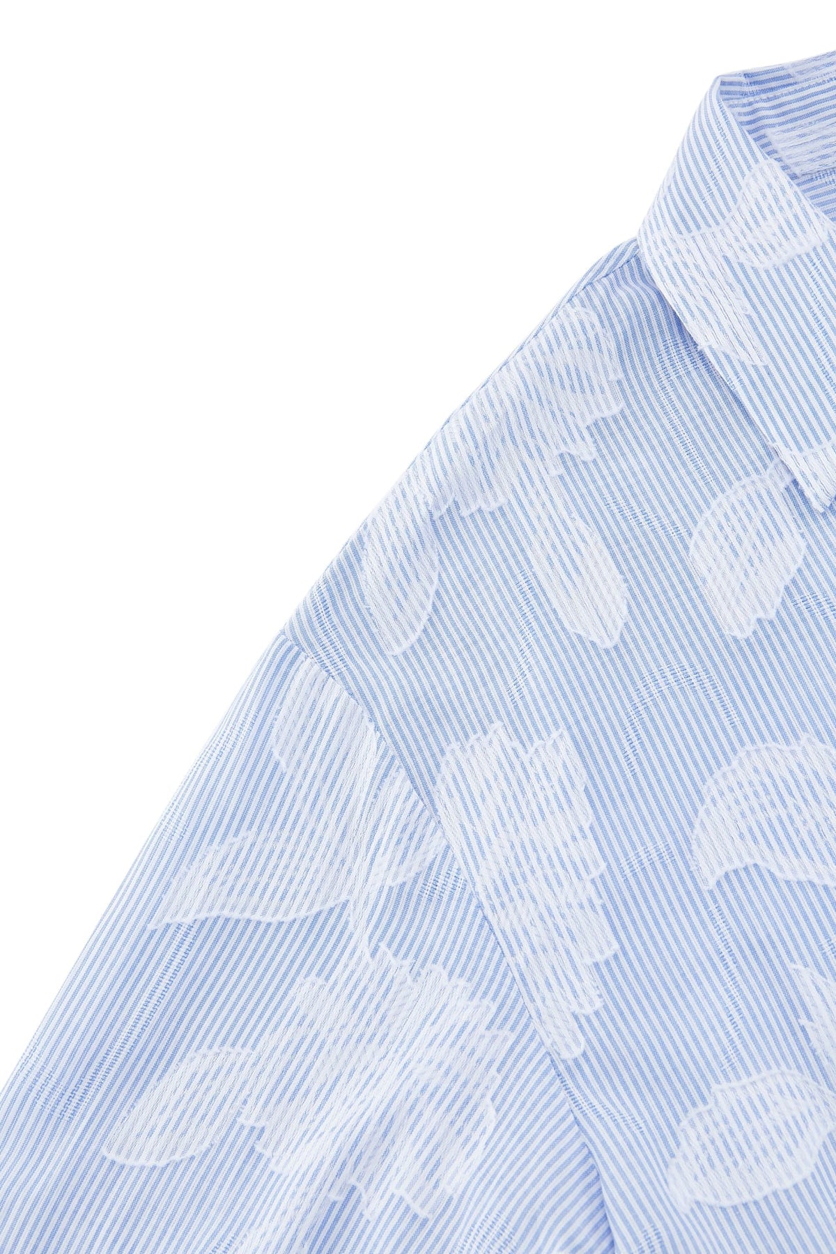 G2000 - Shirts - Pure Cotton V-Neck Striped Floral Jacquard Relax Fit Casual Shirt
