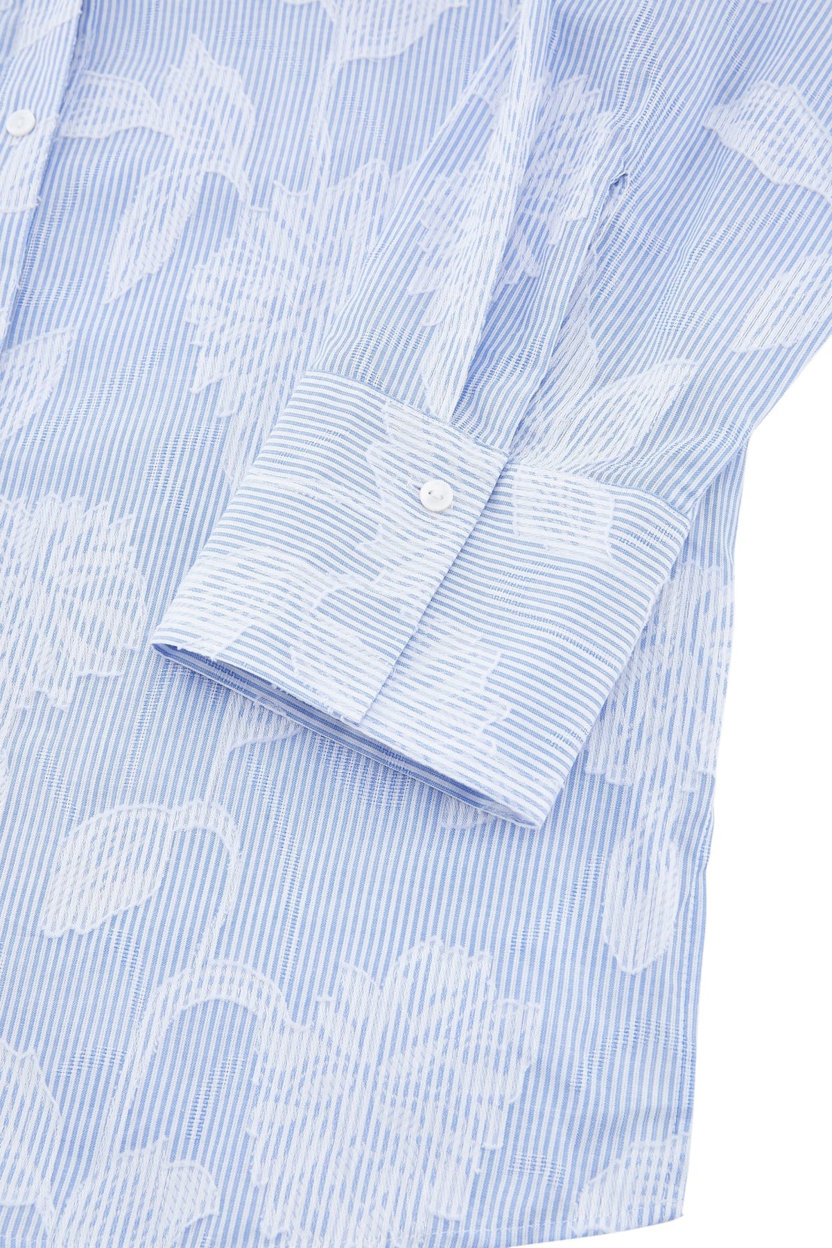 G2000 - Shirts - Pure Cotton V-Neck Striped Floral Jacquard Relax Fit Casual Shirt