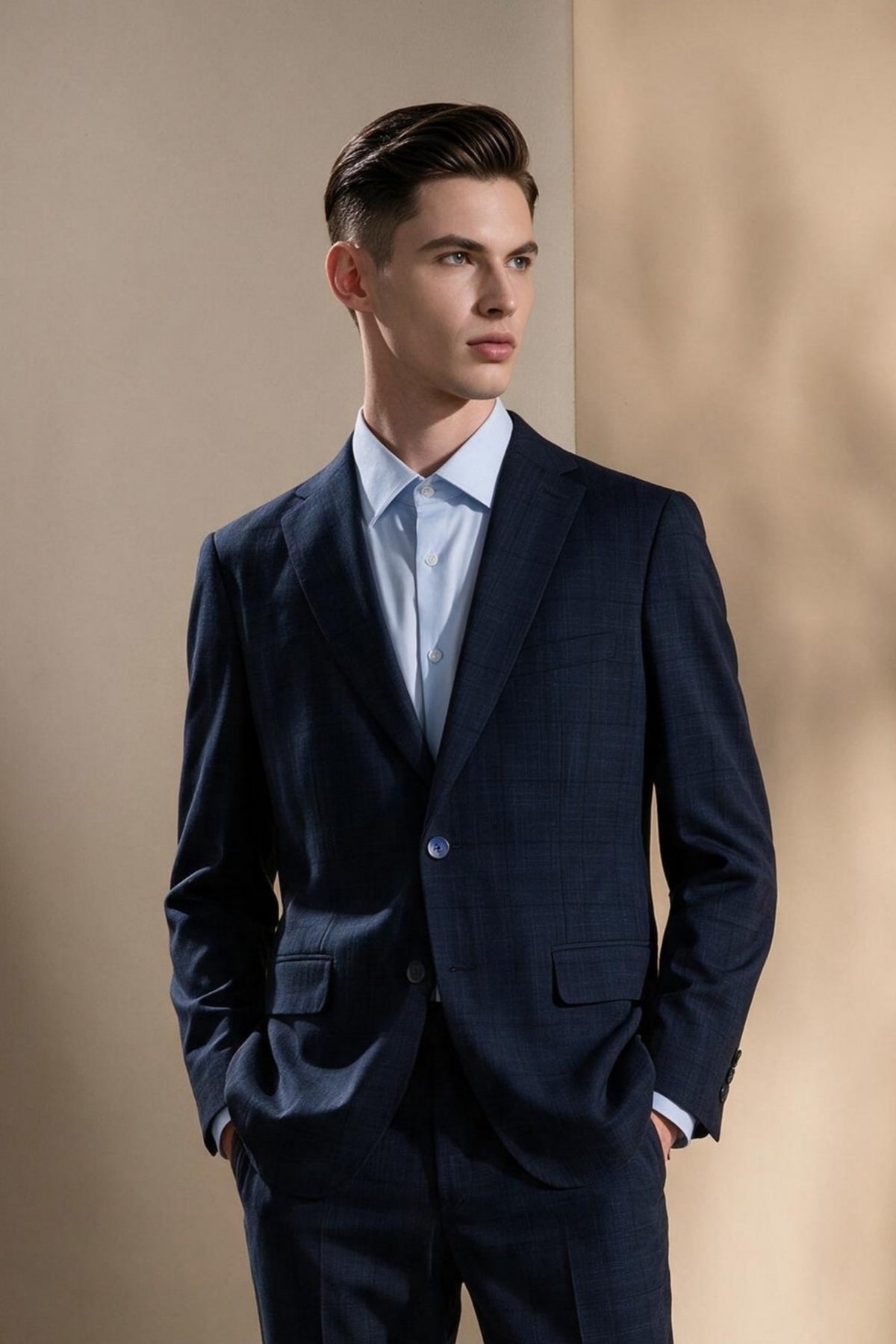 G2000 - Suits - Anti-Bacterial Check Smart Fit Suit Blazer - Smart - Peacoat