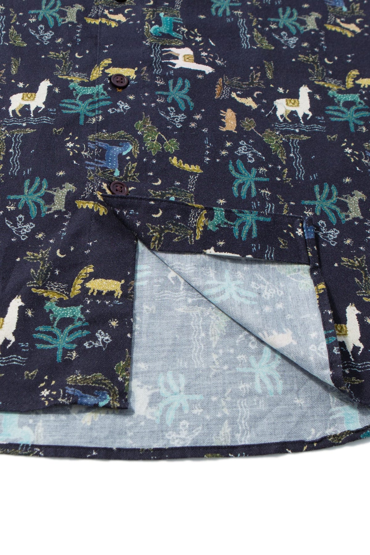 Non-Iron Pure Cotton Folk Art Llama Print Relax Fit Long Sleeve Casual Shirt