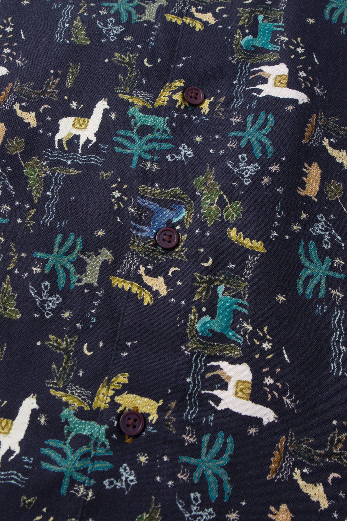 Non-Iron Pure Cotton Folk Art Llama Print Relax Fit Long Sleeve Casual Shirt