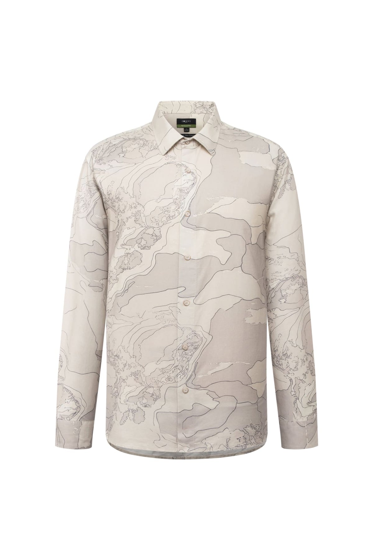Non-Iron Pure Cotton Topographic Map Print Relax Fit Long Sleeve Casual Shirt