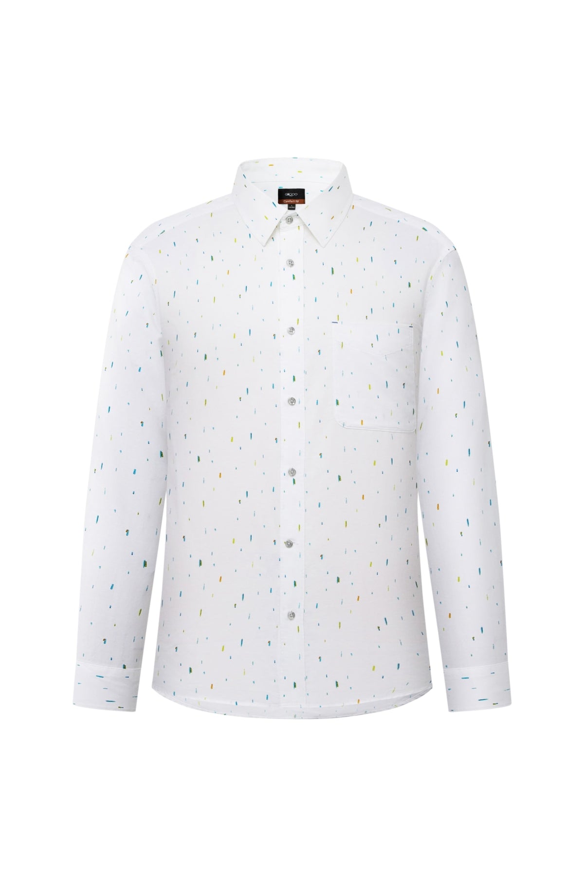 Non-Iron Pure Cotton Dotted Dash Print Comfort Fit Long Sleeve Casual Shirt
