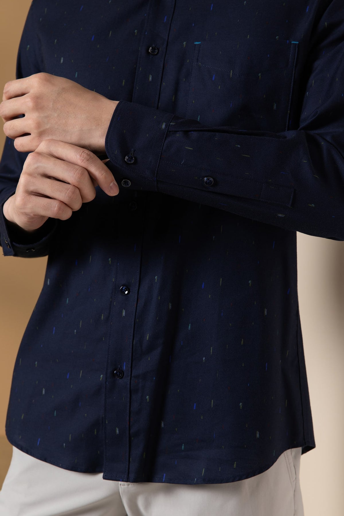 Non-Iron Pure Cotton Dotted Dash Print Comfort Fit Long Sleeve Casual Shirt