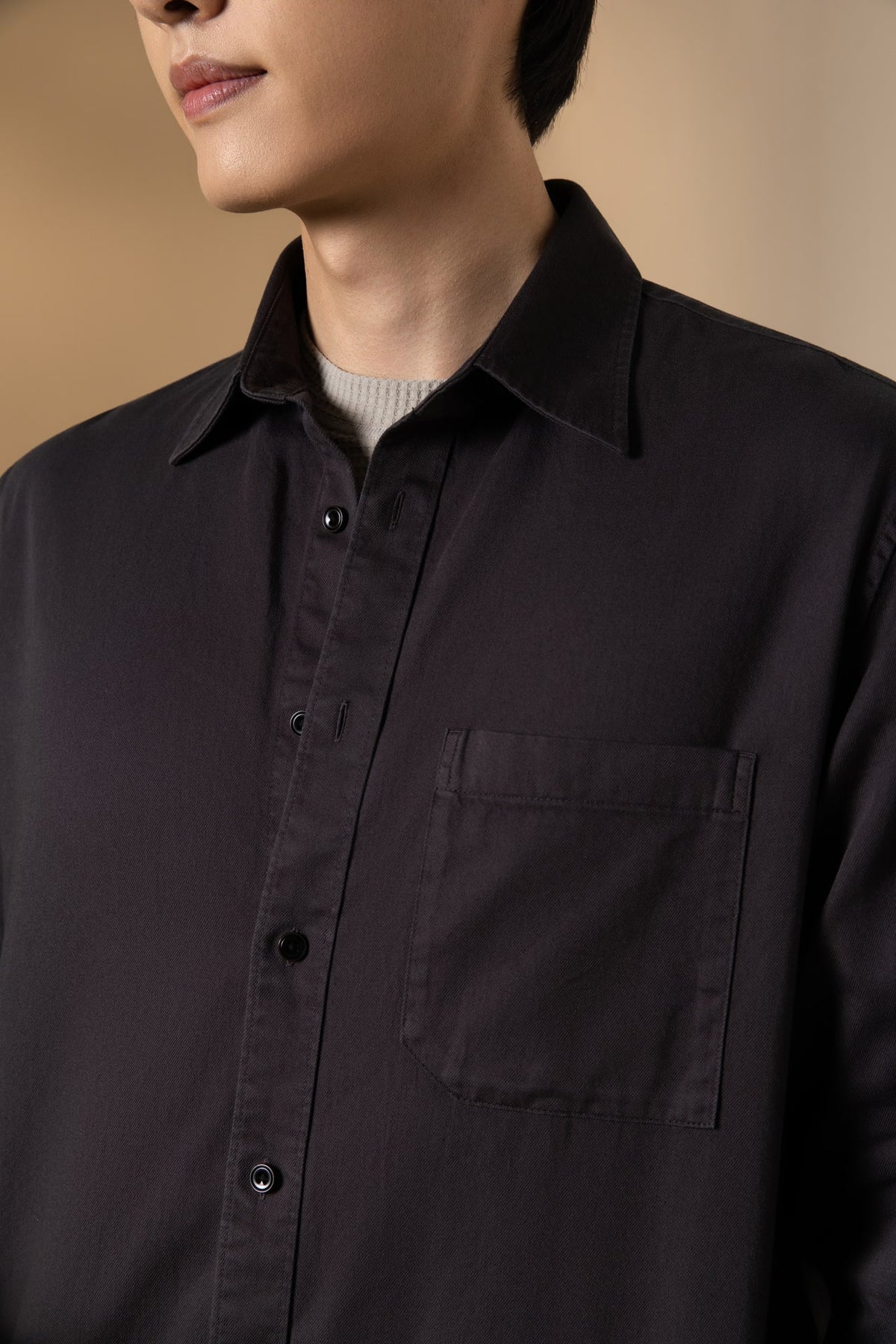 Pure Cotton Garment Dye Plain Weave Relax Fit Long Sleeve Casual Shirt