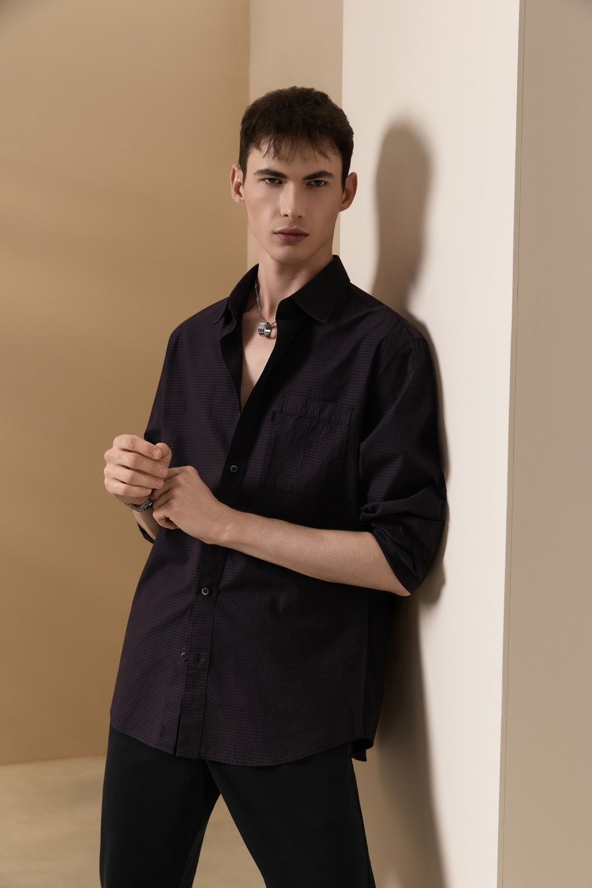 Lyocell Blend Relax Fit Long Sleeve Casual Shirt