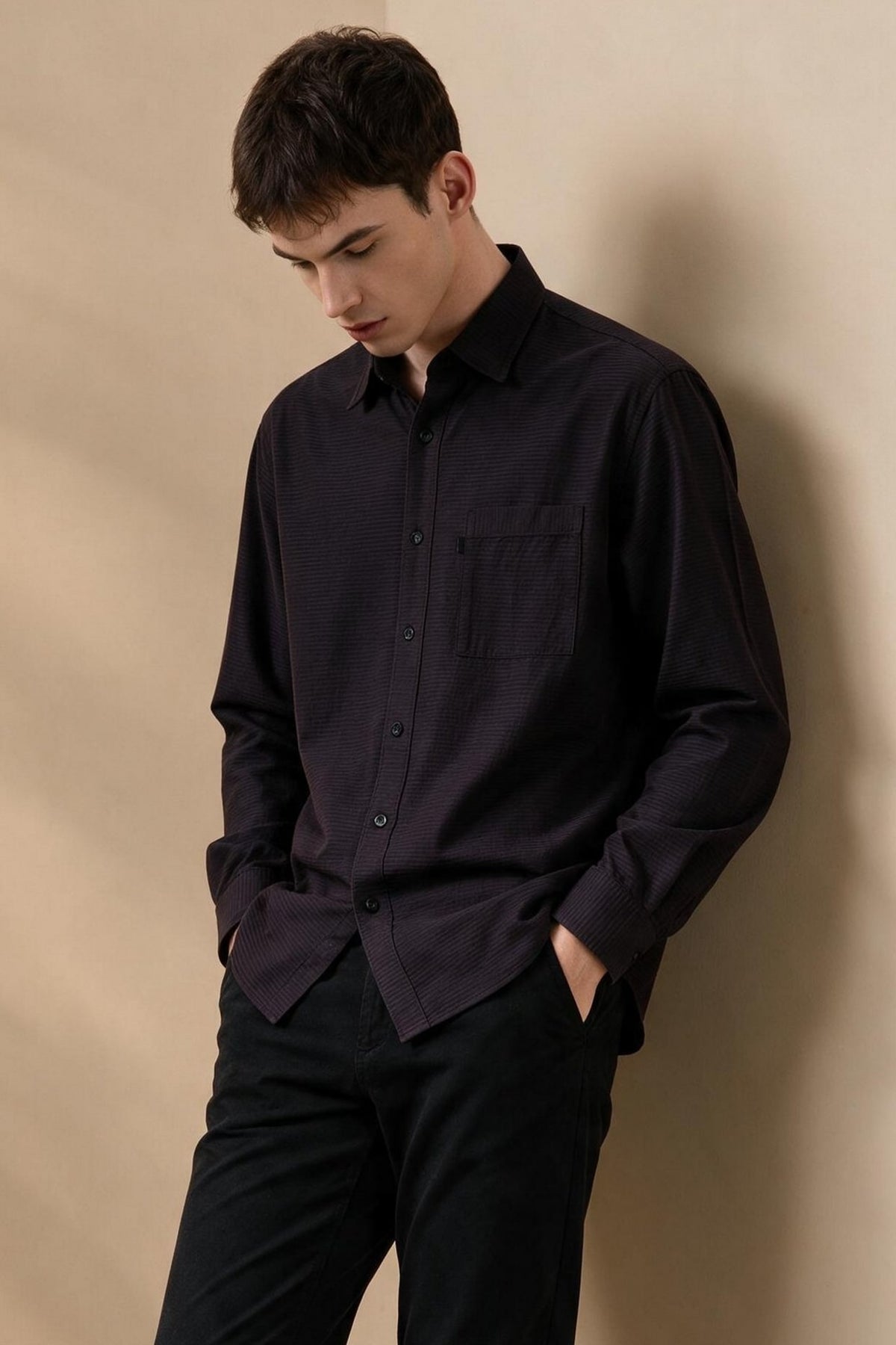 G2000 - Shirts - Lyocell Blend Relax Fit Long Sleeve Casual Shirt - Relaxed - Black Ink