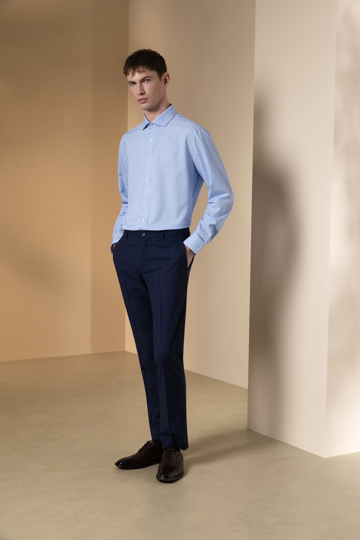 Non-Iron Dry Semi Solid Smart Fit Long Sleeve Shirt
