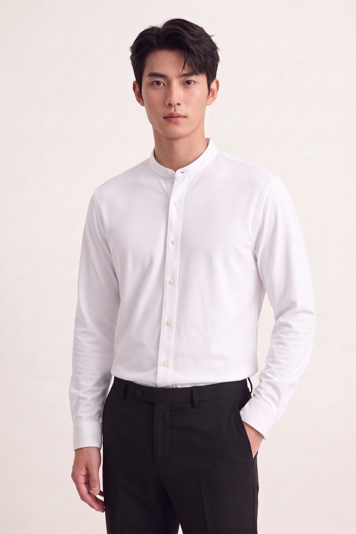 Poly Knit Comfort Fit Stand Collar Long Sleeve Shirt