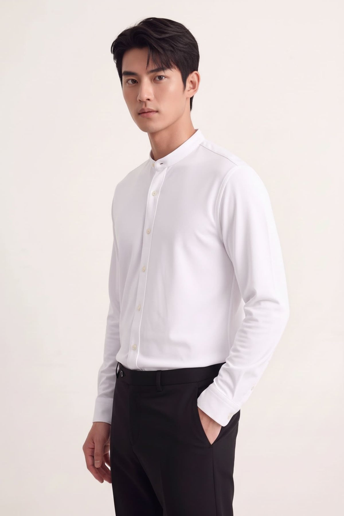 Poly Knit Comfort Fit Stand Collar Long Sleeve Shirt