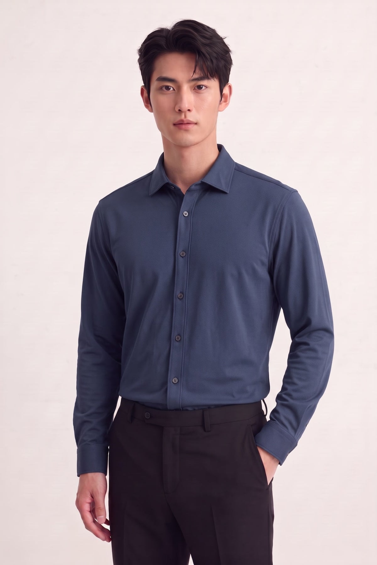 Easy Ironing Opaque UV Protection Dobby Texture Slim Fit Long Sleeve Shirt
