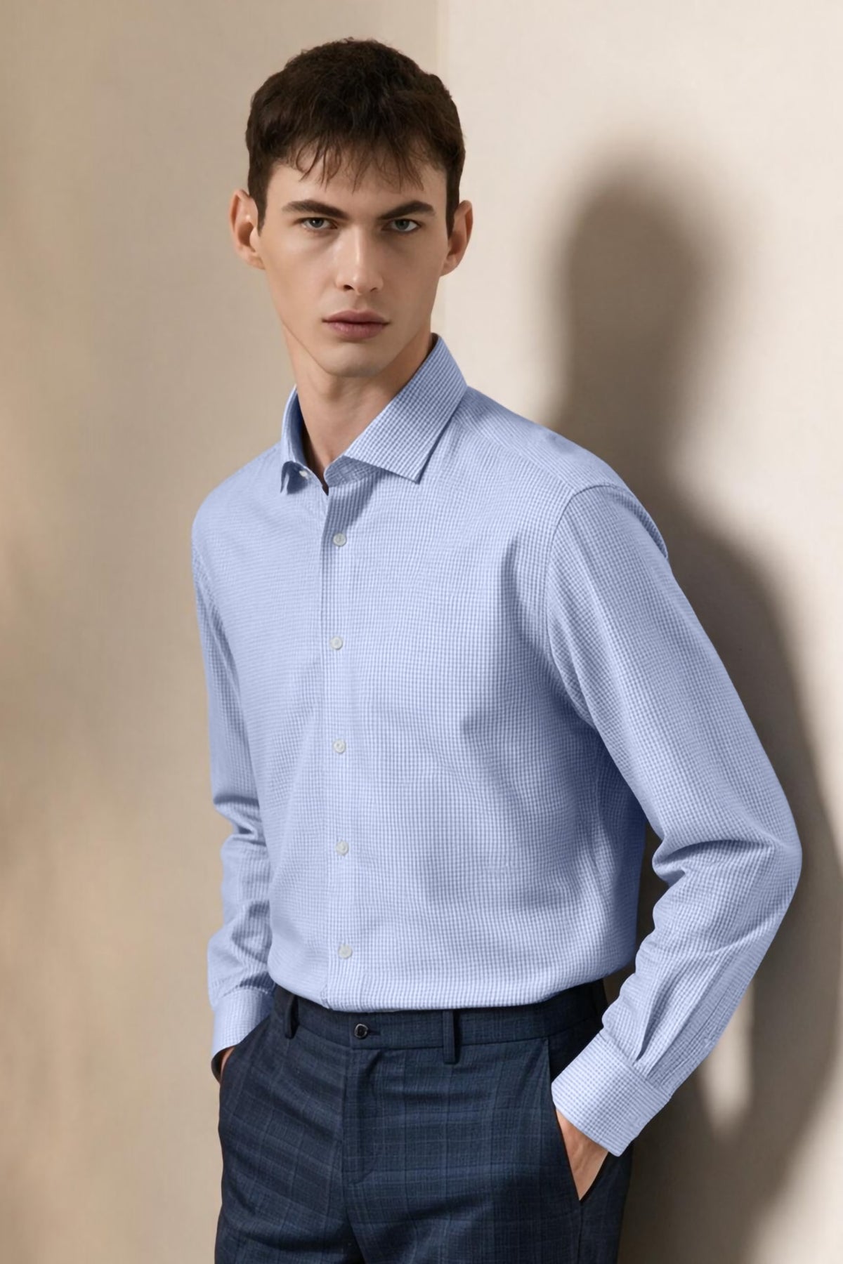 Easy Ironing Opaque UV Protection Check Smart Fit Long Sleeve Shirt