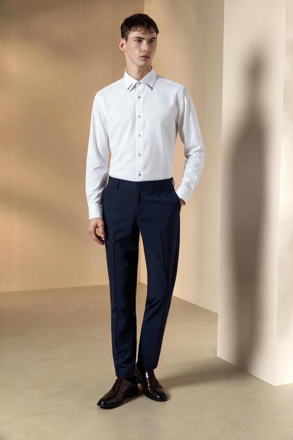 Easy Ironing Opaque UV Protection Fine Twill Smart Fit Long Sleeve Shirt