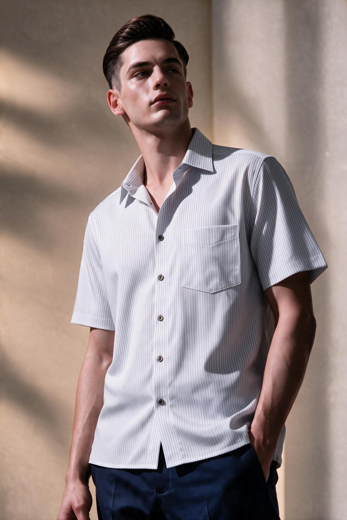 G2000 - Shirts - Non-Iron Dry Stripe Smart Fit Short Sleeve Shirt - Smart - Elephant Skin