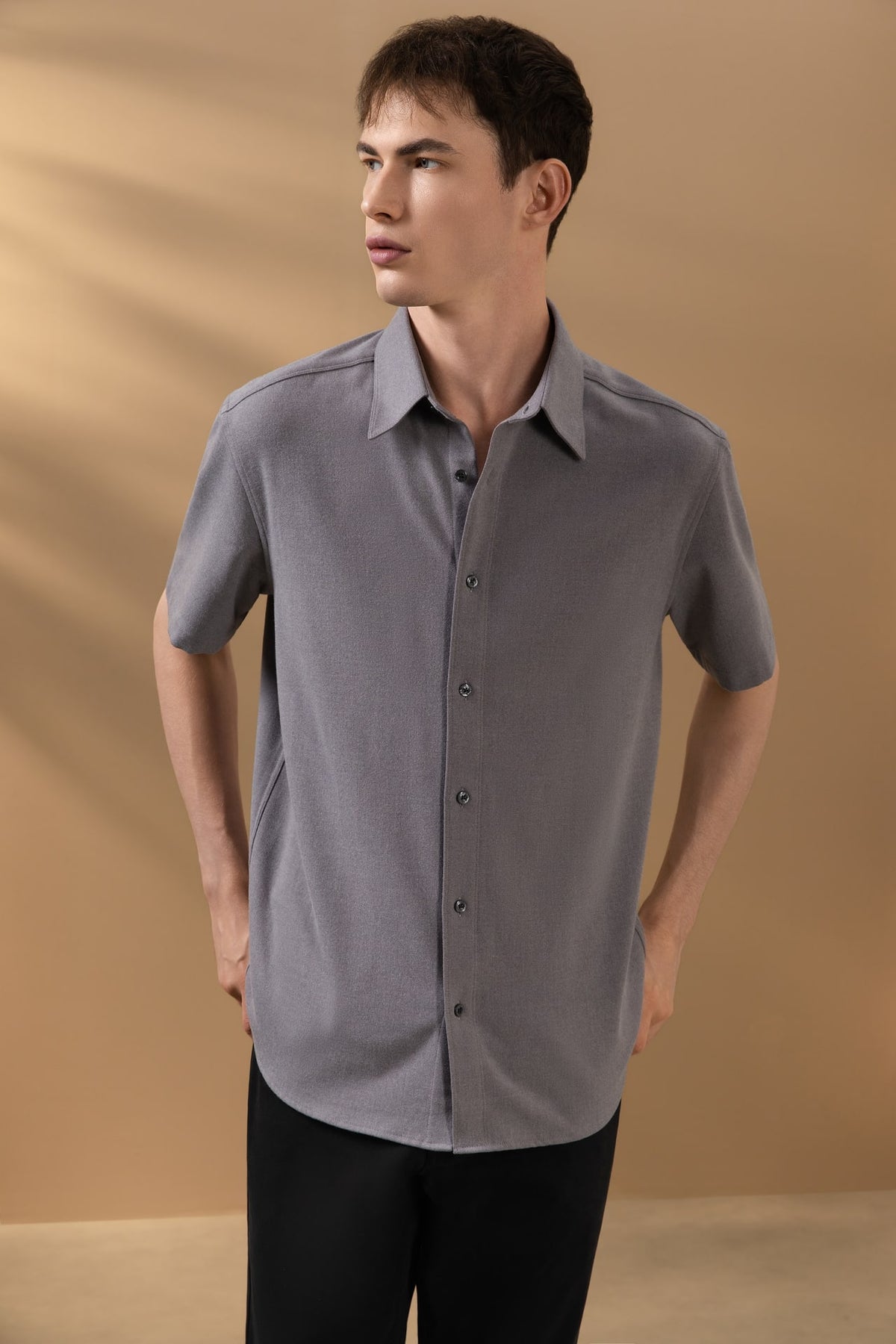 2 Side Brush Twill Comfort Fit Short Sleeve Casual Shirt