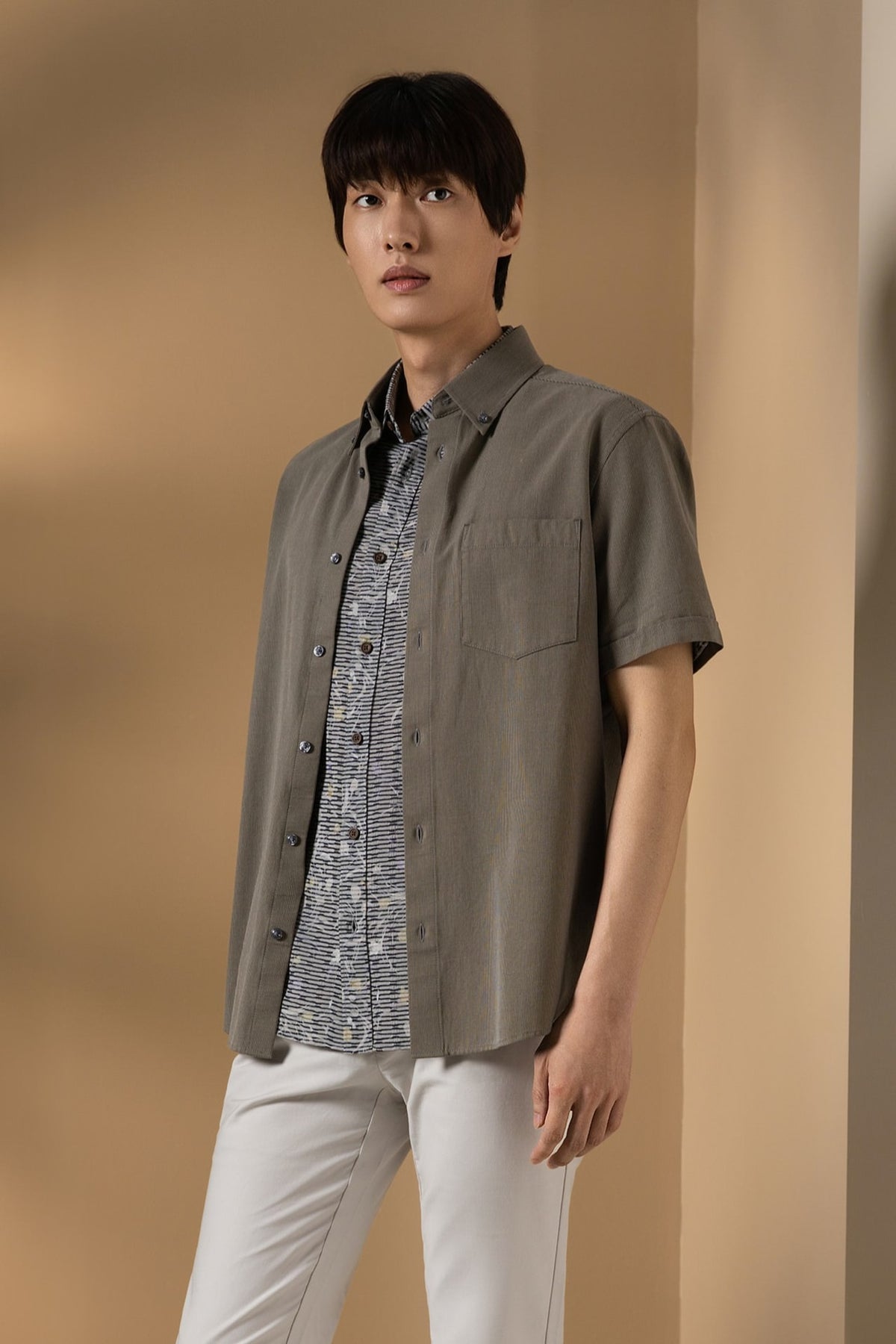 Lyocell Blend Stripe Comfor Fit Short Sleeve Casual Shirt
