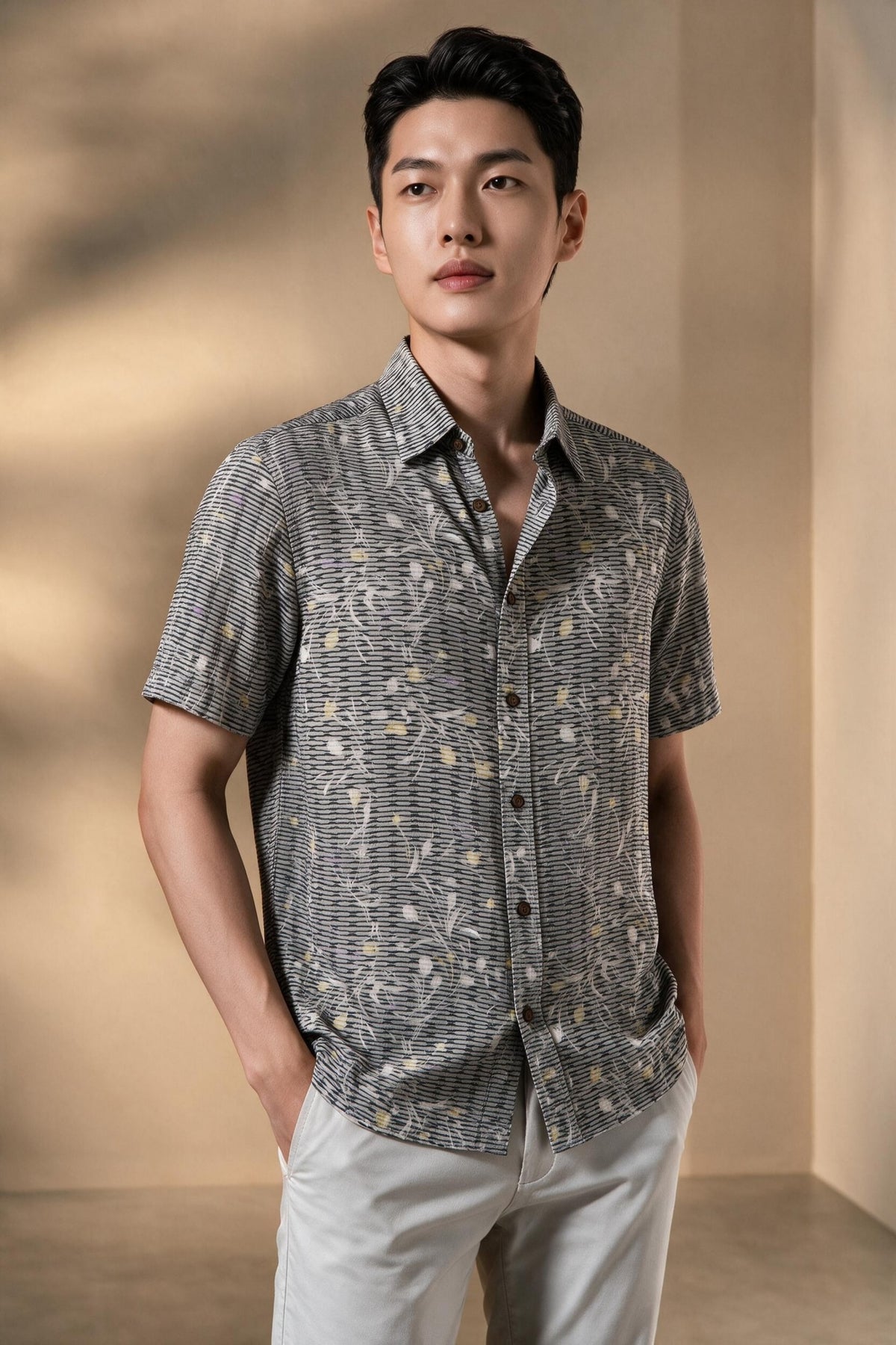 G2000 - Shirts - Chenille Stripe Texture Comfort Fit Short Sleeve Casual Shirt - Comfort - Palm
