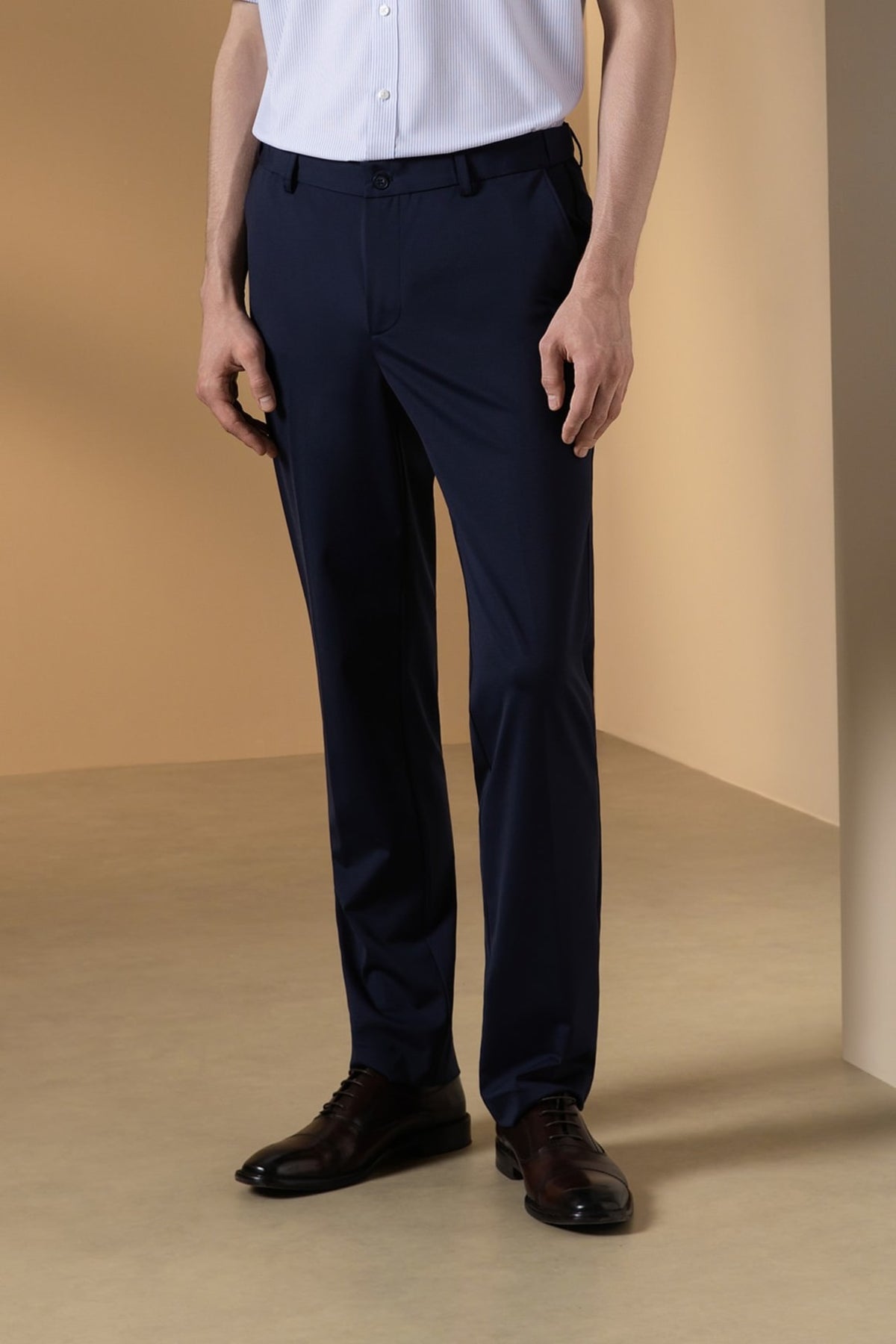 Cool Touch Multi-Way Stretch Knit Print Smart Fit Suit Pants with Hidden Elastic Waistband