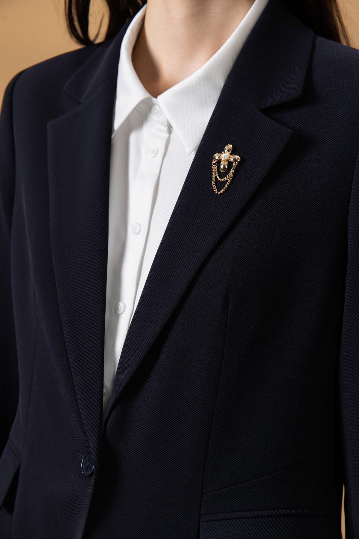 Poly Cavalry Twill Slim Fit Suit Blazer with Detachable Brooch