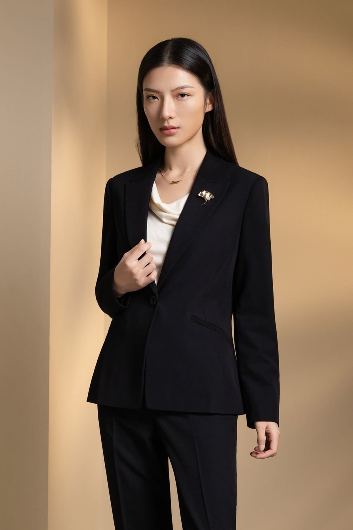 Poly Rayon Twill Easy Fit Suit Blazer with Detachable Brooch