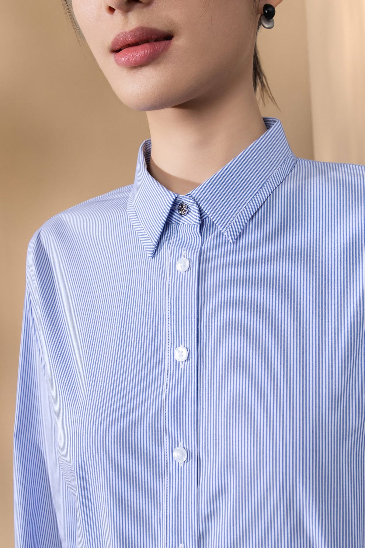 Modal Blend Twill Stripe Comfort Fit Long Sleeve Shirt with Detachable Necklace