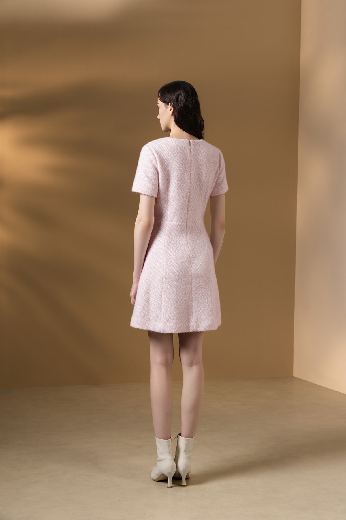 Poly Nylon Sweater Knit Fit & Flare Round Neck Dress