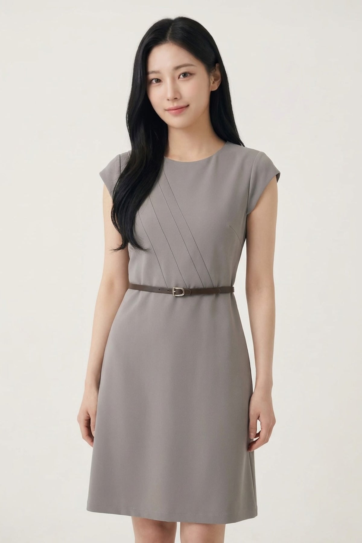 G2000 - Dresses - Multi-Way Stretch Poly Crepe Fit & Flare Round Neck Dress with Belt - Bungee Cord - No Fit