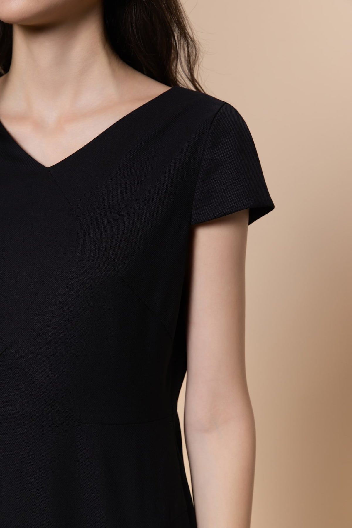 Poly Cavalry Twill Warp Front Comfort Fitted V-Neck Dress