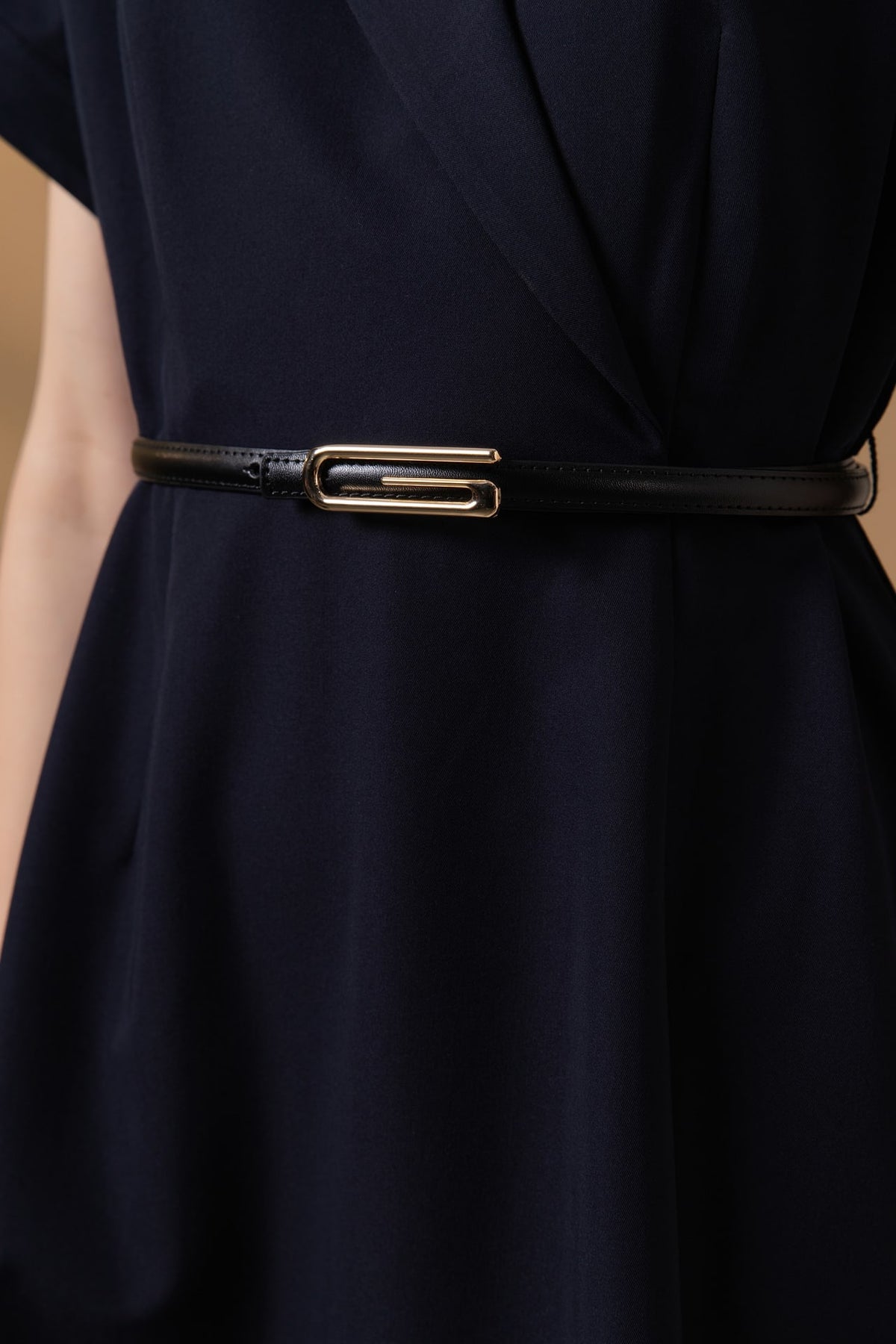 Poly Rayon Twill Fit & Flare Lapel Collar Dress with Belt
