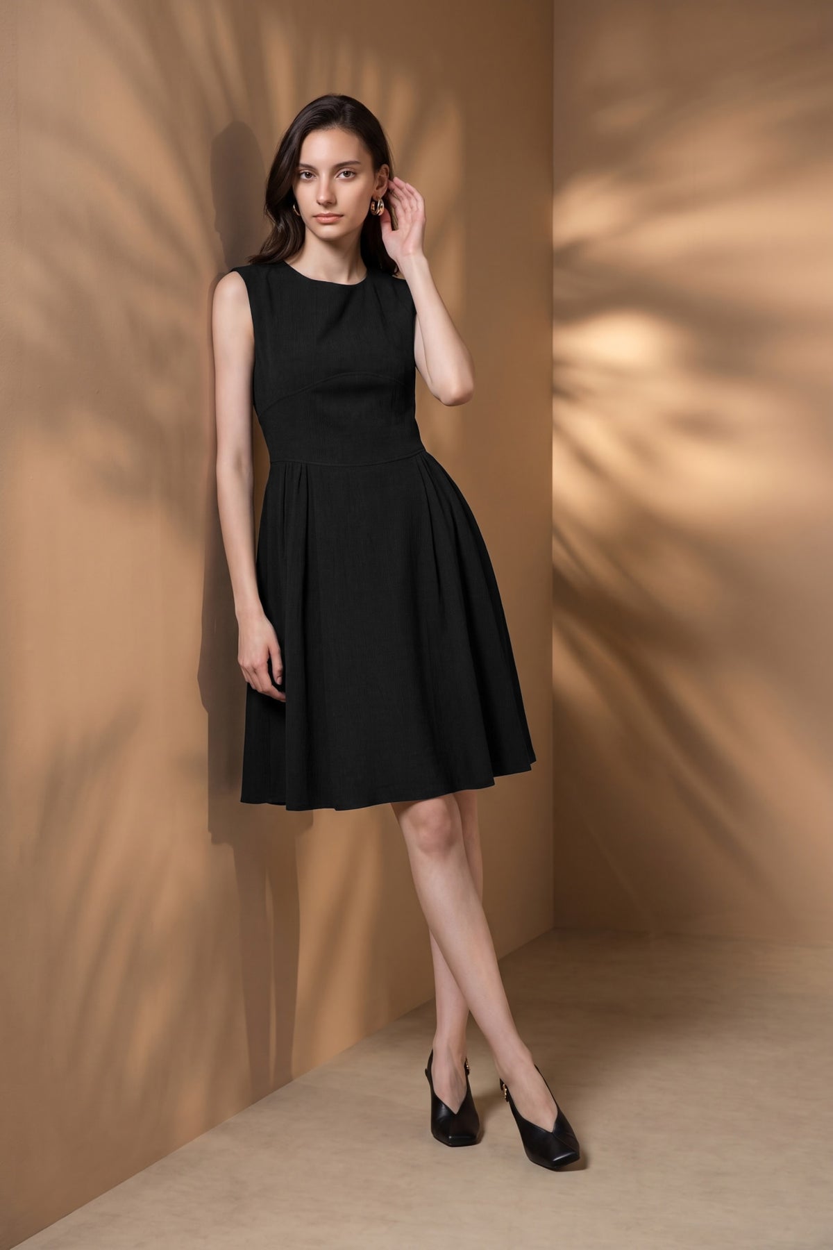 Poly Blend Double Weave Fit & Flare Round Neck Dress