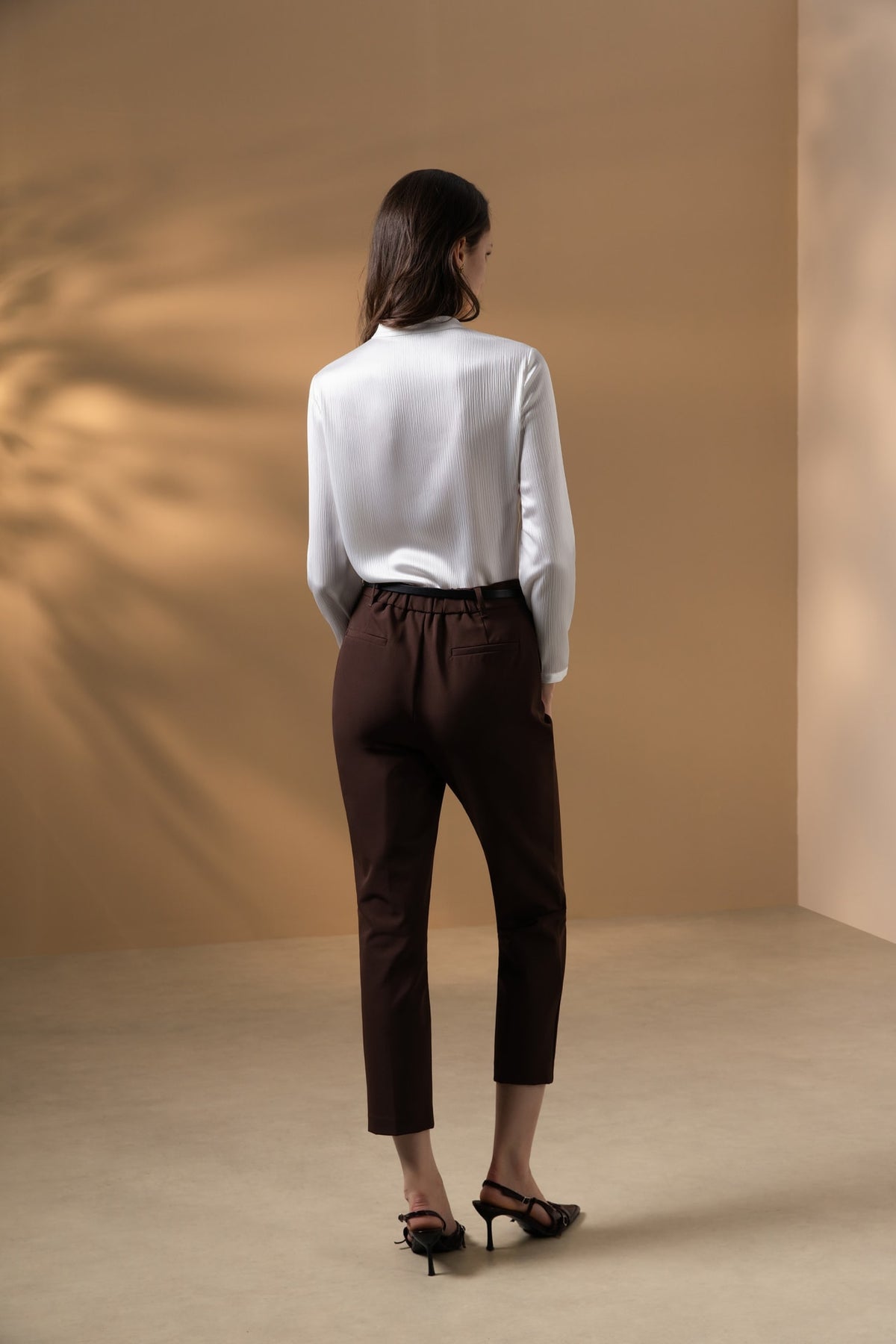 Poly Crepe Relax Fit Stand Collar Blouse