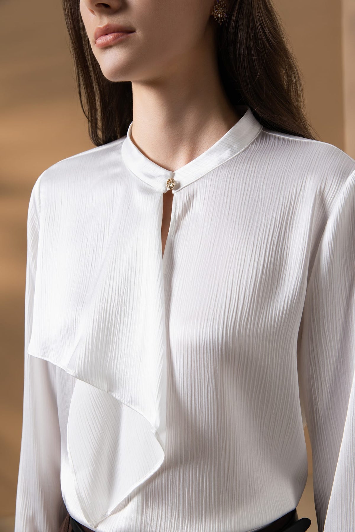 Poly Crepe Relax Fit Stand Collar Blouse