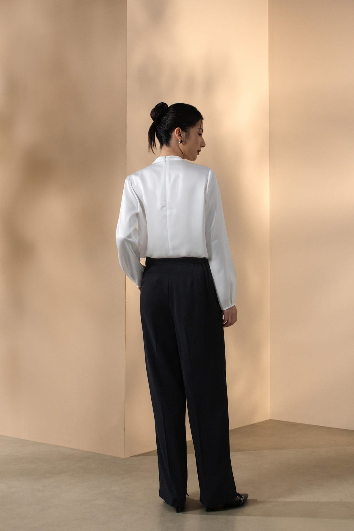 Poly Satin Regular Fit Stand Collar Blouse