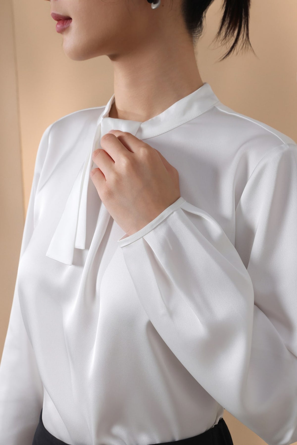 Poly Satin Regular Fit Stand Collar Blouse
