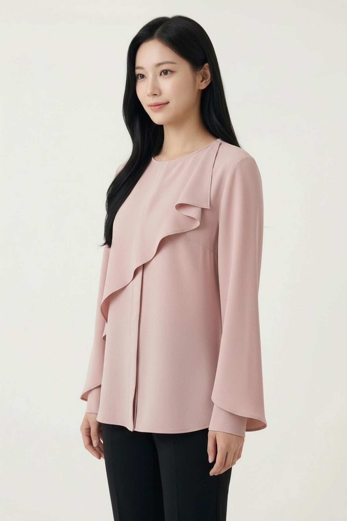 G2000 - Blouses - Poly Crepe Crinkle Regular Fit Asymmetrical Collar Blouse