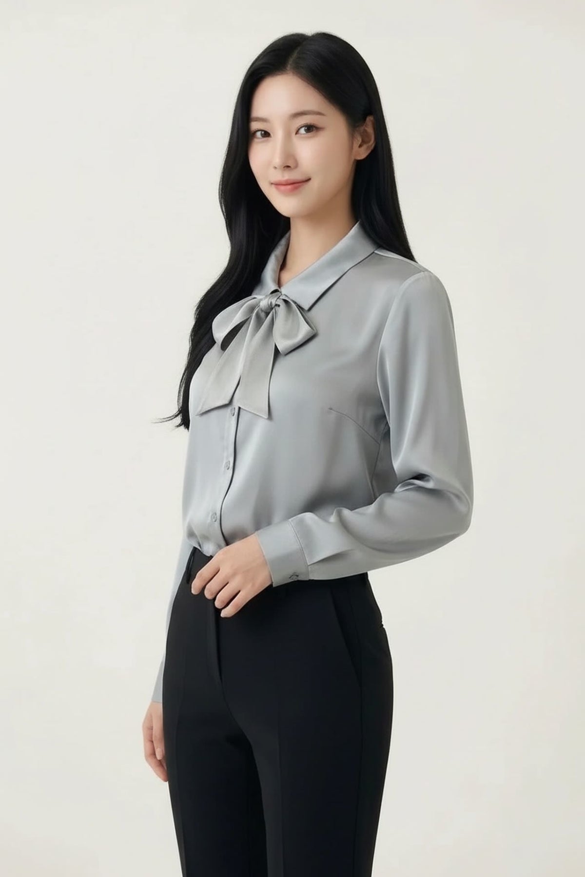 G2000 - Blouses - Poly Fine Twill Regular Fit Shirt Collar Blouse with Detachable Organza Bow