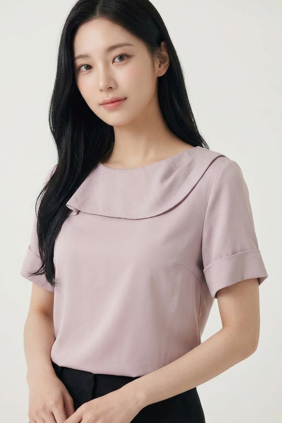 G2000 - Blouses - Lyocell Twill Regular Fit Drape Collar Short Sleeve Blouse - Purple Dove - Regular