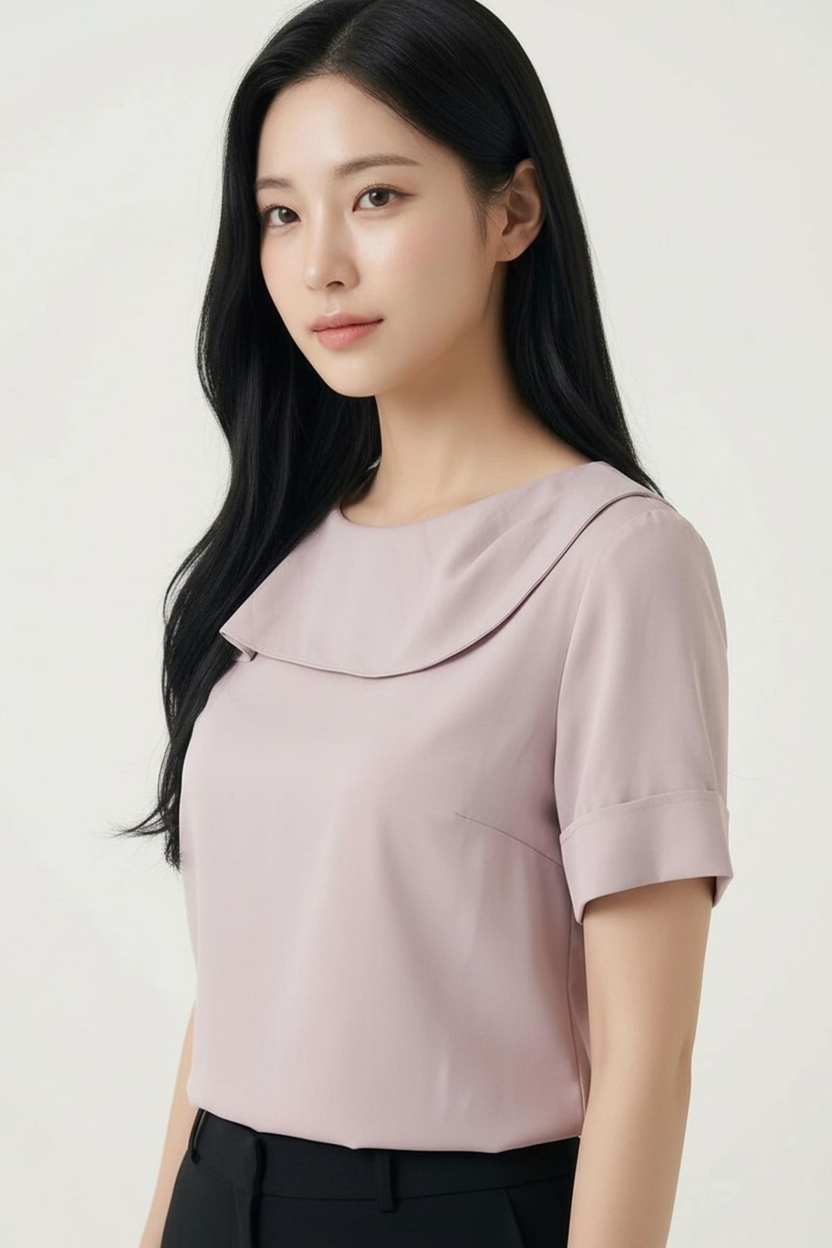 G2000 - Blouses - Lyocell Twill Regular Fit Drape Collar Short Sleeve Blouse