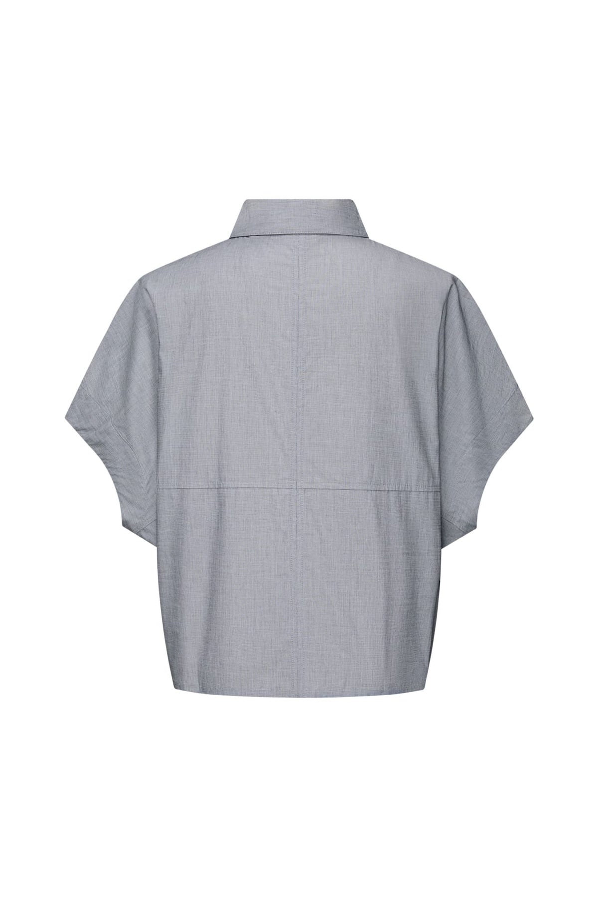 Cotton Chambray Relax Fit Shirt Collar Short Sleeve Blouse
