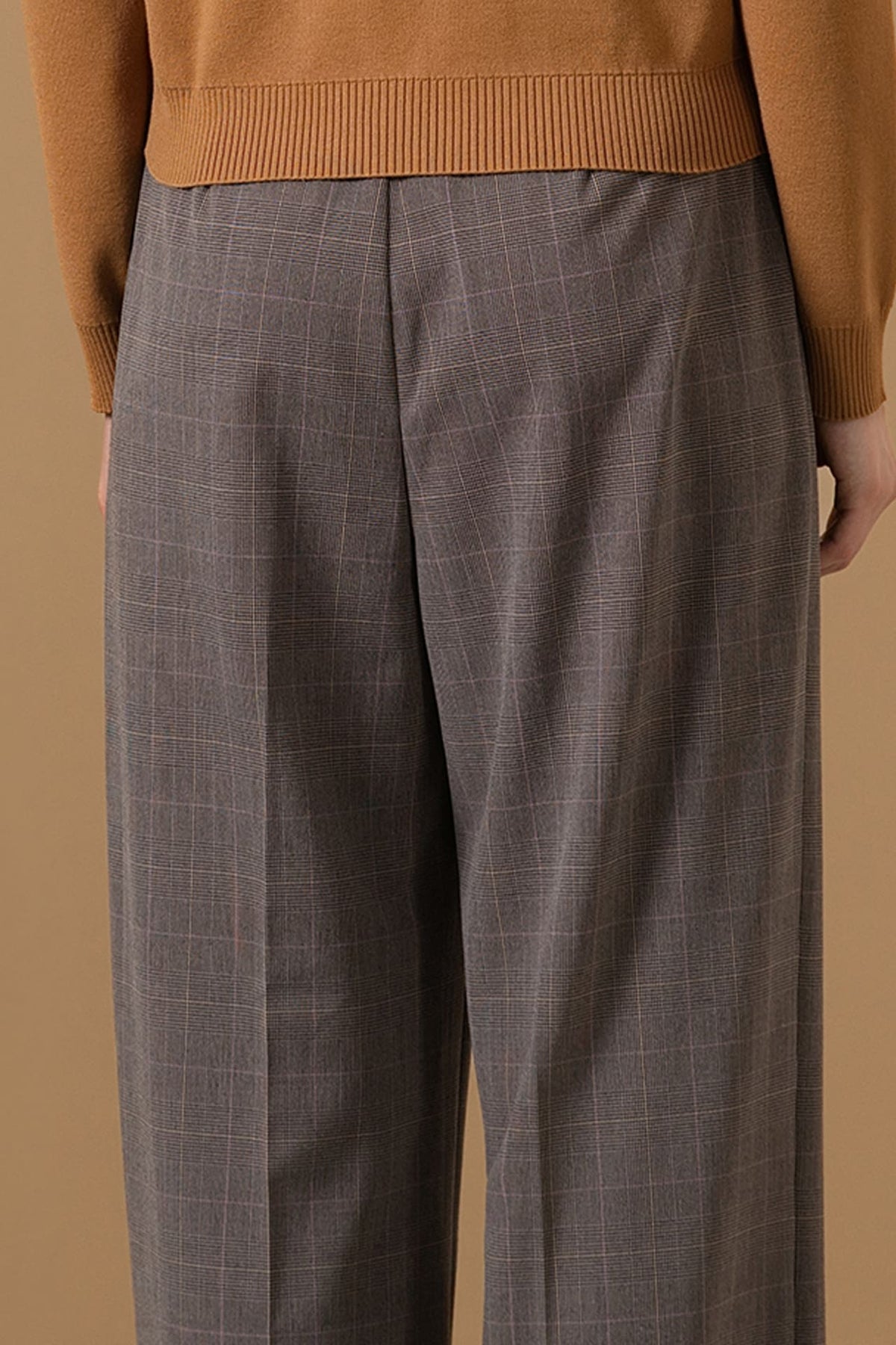 Poly Blend Plaid Straight Leg Suit Pants