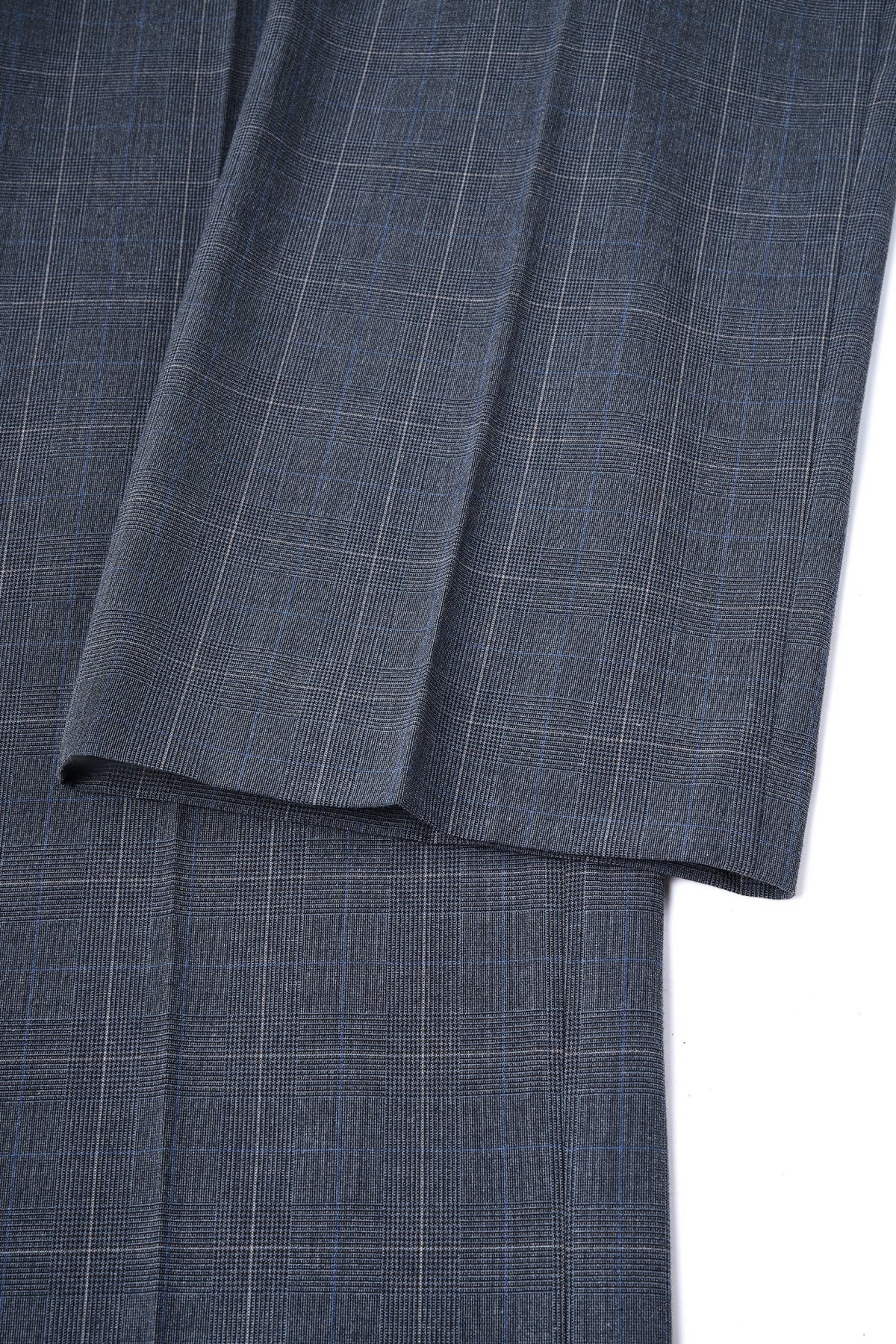 Poly Blend Plaid Straight Leg Suit Pants