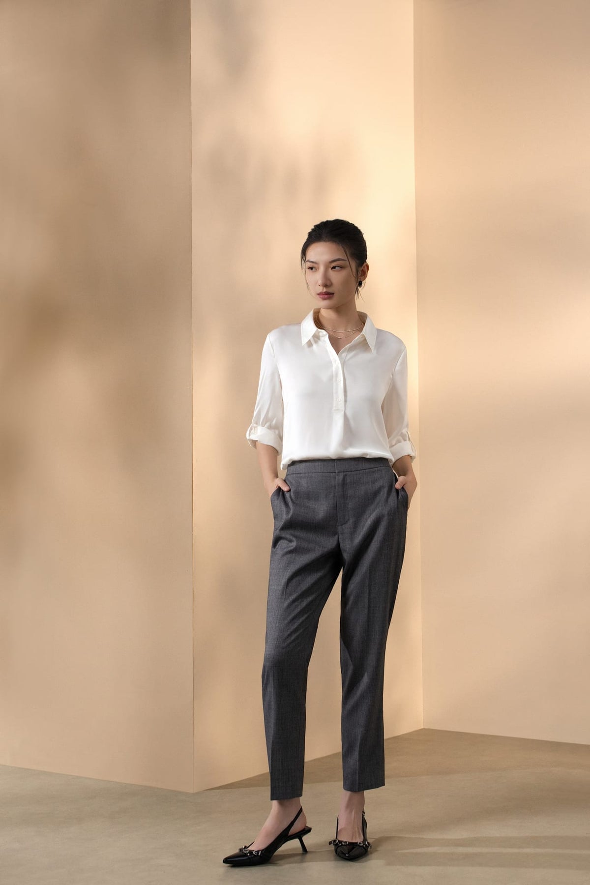 Wool Blend 2-Tone Twill Comfort Cigarette Suit Pants