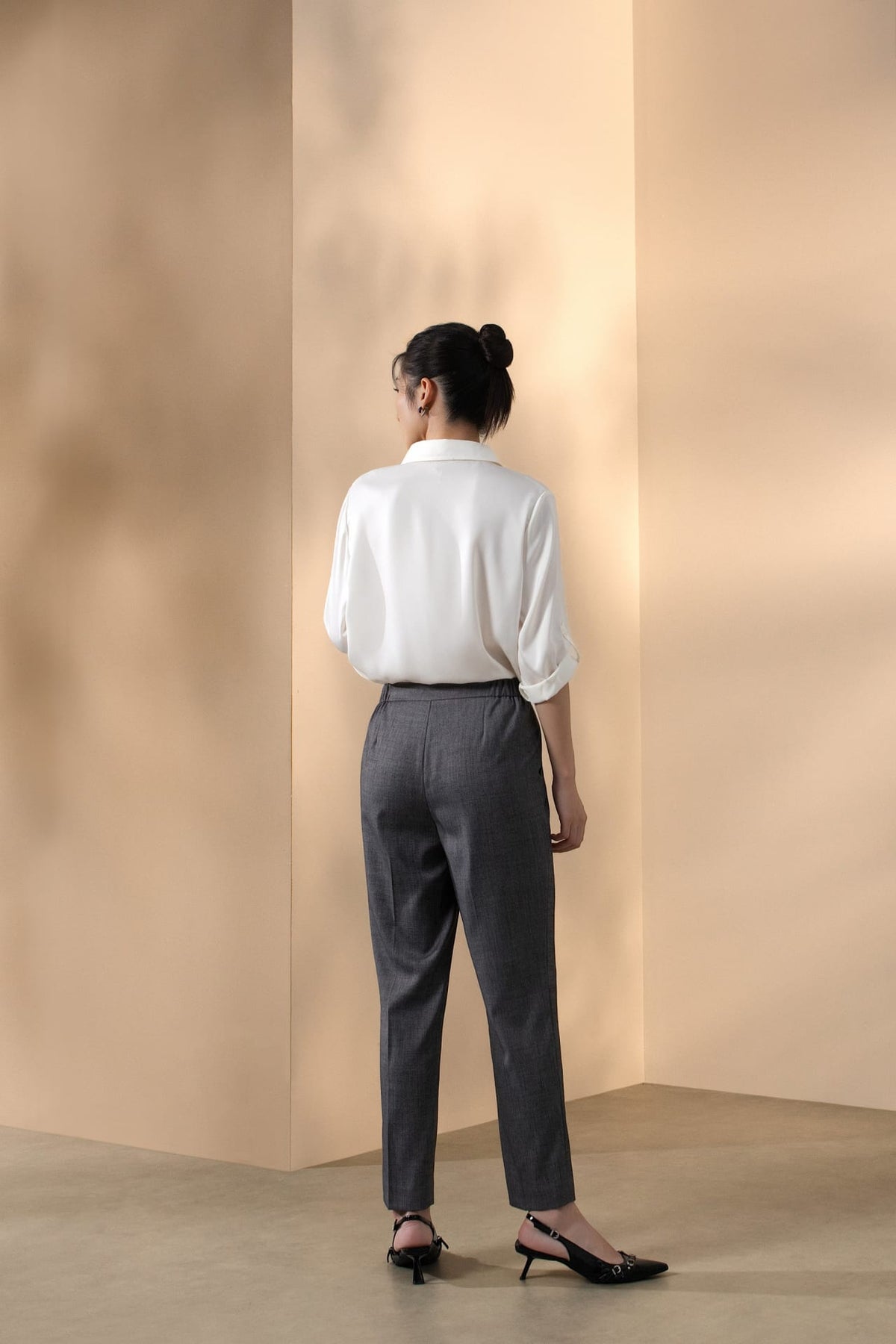 Wool Blend 2-Tone Twill Comfort Cigarette Suit Pants