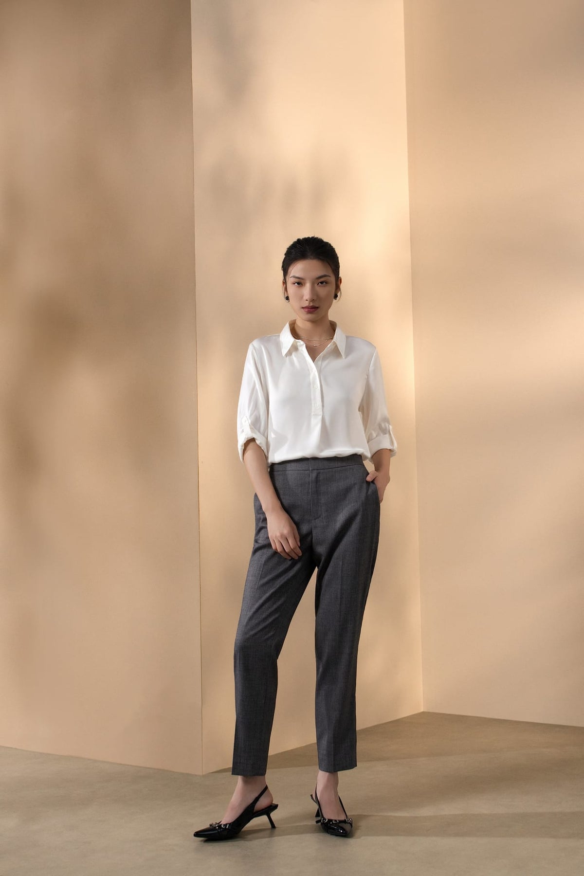 Wool Blend 2-Tone Twill Comfort Cigarette Suit Pants