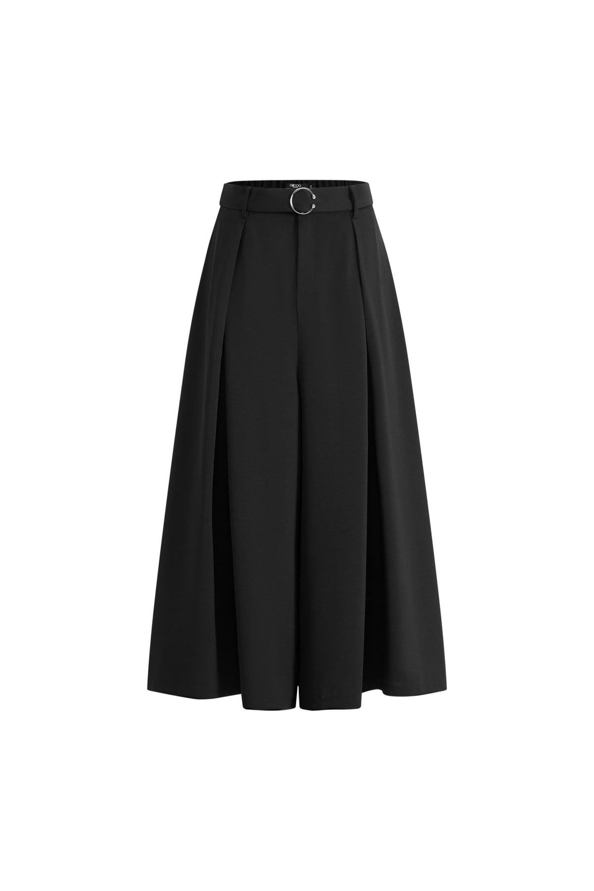 Poly Twill Wide Leg Casual Pants with Square Buckle Self-Fabric Belt