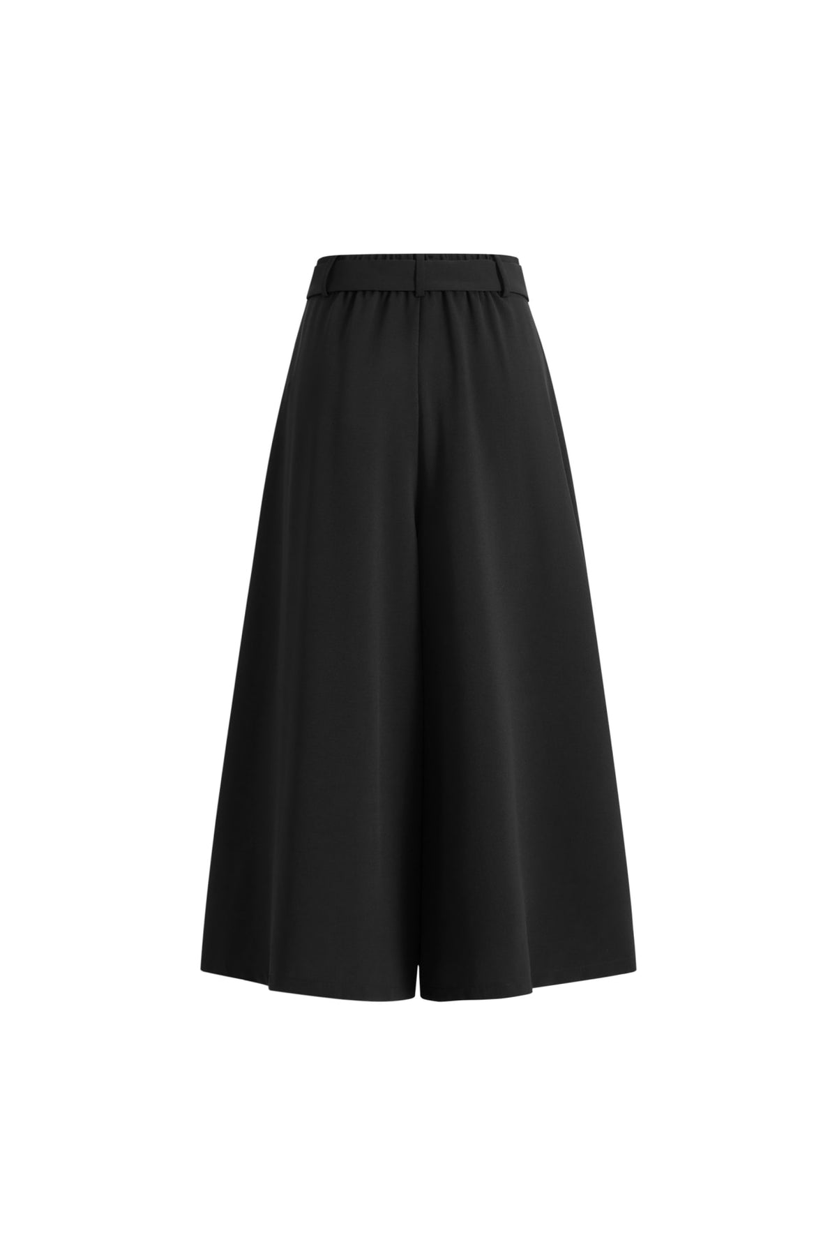 Poly Twill Wide Leg Casual Pants with Square Buckle Self-Fabric Belt