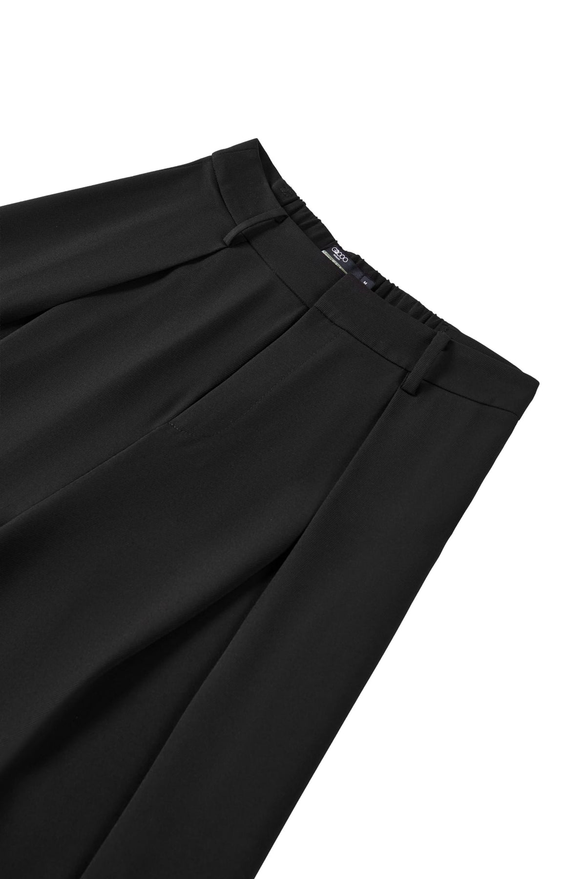 Poly Twill Wide Leg Casual Pants with Square Buckle Self-Fabric Belt