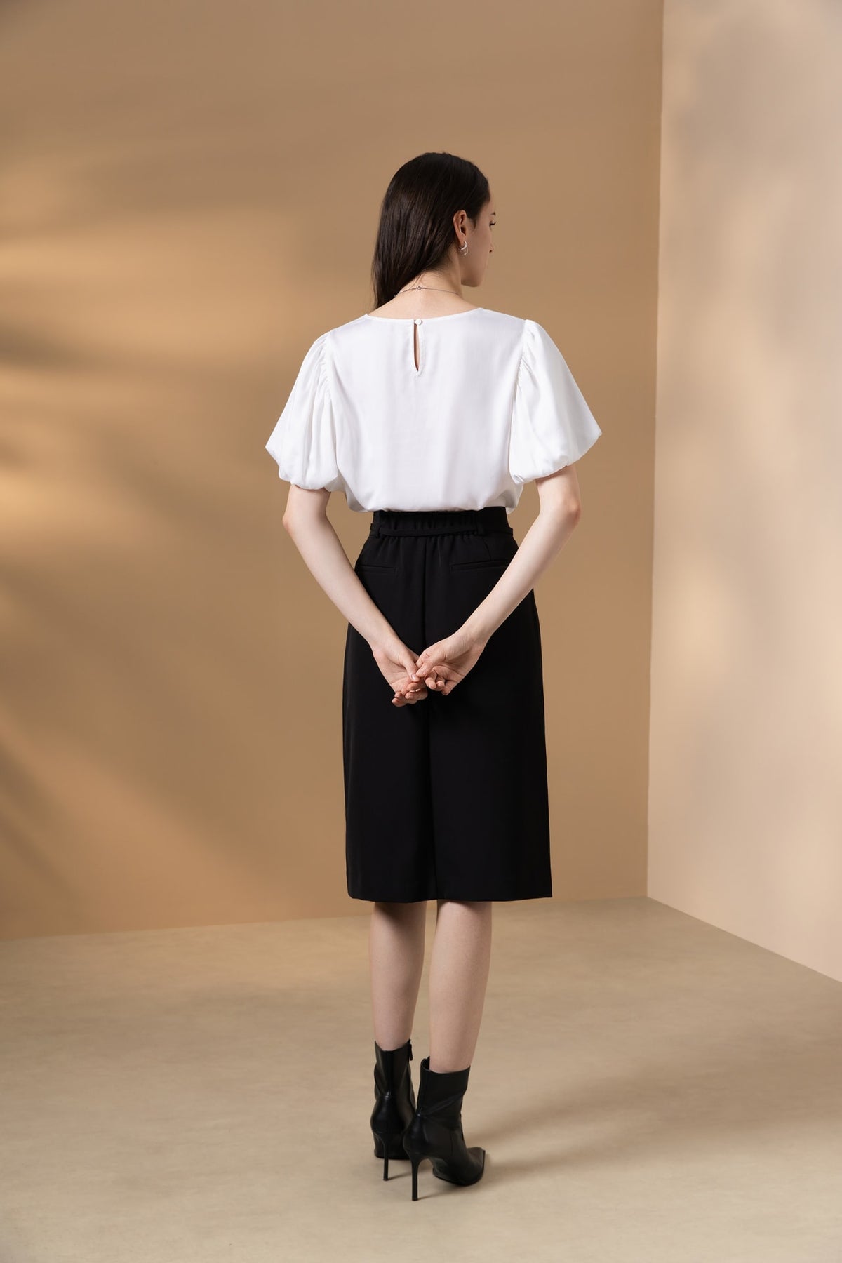 Poly Twill A-Shape Skirt with Belt