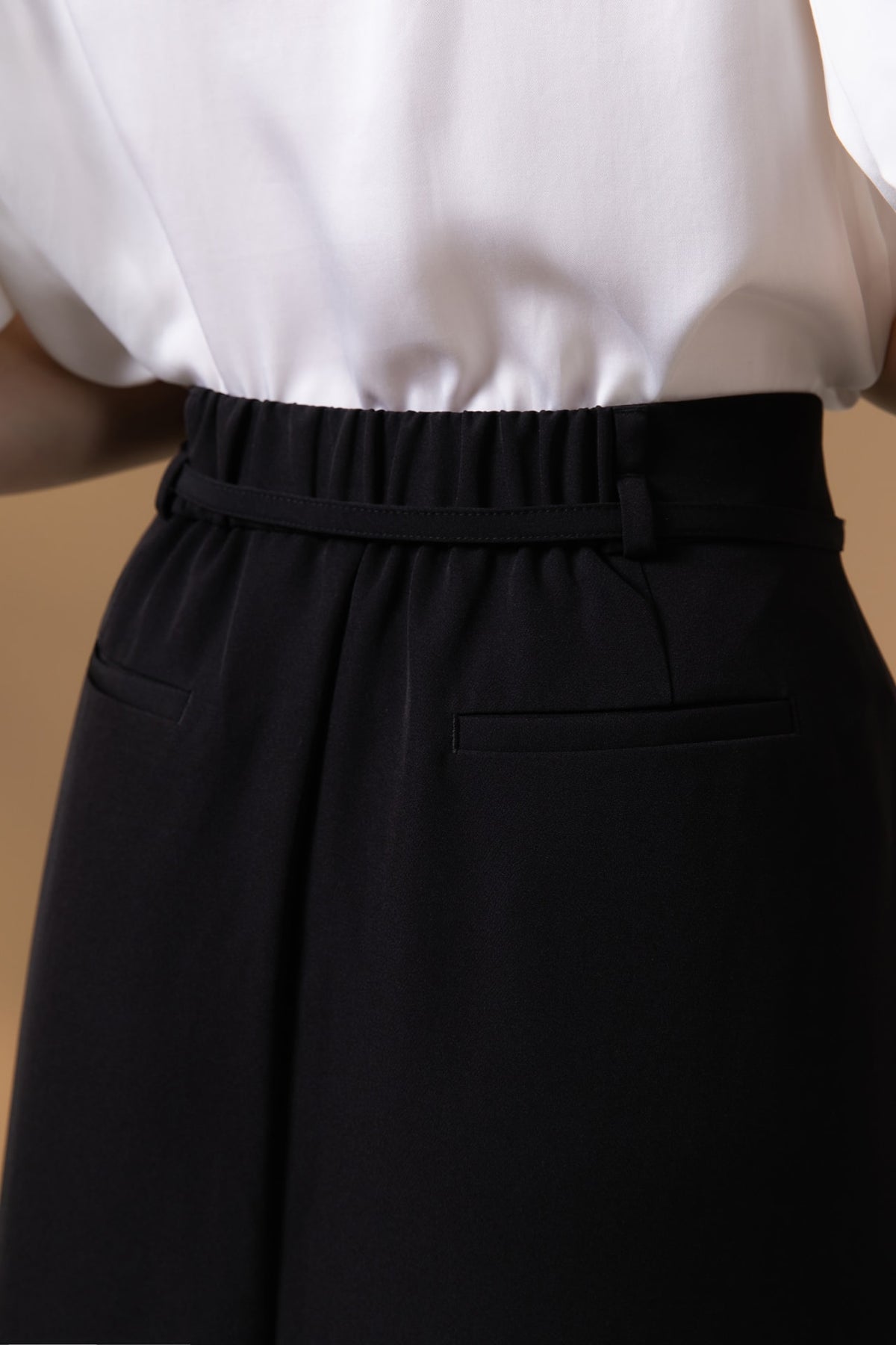 Poly Twill A-Shape Skirt with Belt