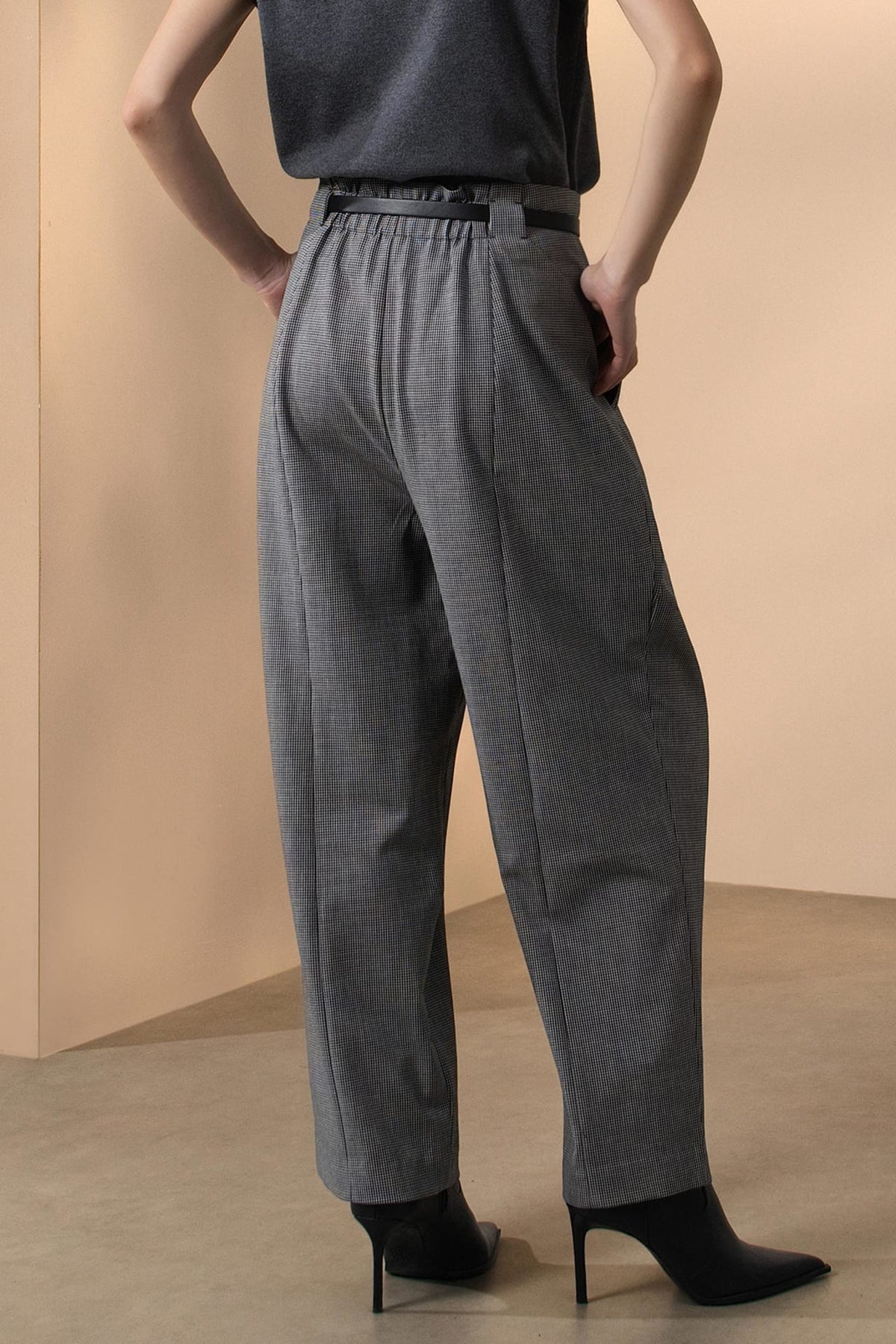 Poly Rayon Houndstooth Genie Casual Pants with Belt